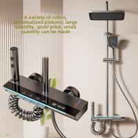 Ensemble de douche thermostatique en aluminium avec barre coulissante, surface polie, lumière ambiante, utilisation en appartement et en hôtel, garantie de 3 ans
