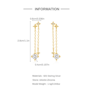 Pendientes de Plata de Ley 925 CANNER con Estrella Incrustada de Circonita y Borla de Cadena para Mujer - Product Image 2