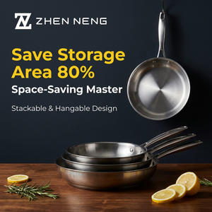 Padella Antiaderente Zhenneng, Costruzione a 3 Strati, 2,3 mm, Senza Rivestimento, Spatola in Metallo, Sicura, Salvaspazio (80%), Utensili da Cucina <span class=keywords><strong>di</strong></span> Marca - Product Image 1