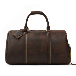 Sac de voyage grande capacité en cuir véritable Crazy Horse avec compartiment à chaussures, sac de sport en polyester avec barre transversale - Product Image 6