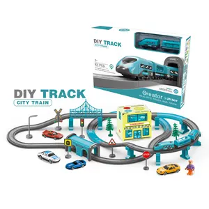 Model Kota 92 Buah Mainan Rakitan Jalur Kereta Listrik DIY Kit Blok Bangunan Rel Kereta Api Mainan Balap untuk Anak-anak