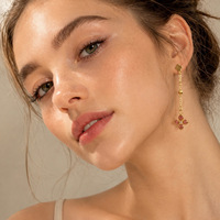 KITI Trendy Multicolor Klaver Ketting Oorbellen 316 Roestvrij Staal PVD 18K Goud Gegalvaniseerd Kubieke Zirkonia Hangende Sieraden voor Vrouwen