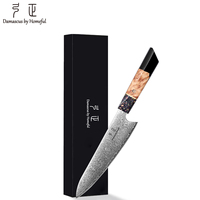 Couteau de chef droitier artisanal de 8 pouces à 67 couches, avec manche en bois et résine, en acier Damas japonais VG-10 Kiritsuke