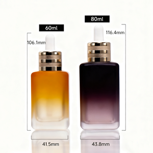 Maßgefertigte Matte Farbverlauf Flasche in Lila-Orange für Kosmetik mit Pipette 60ml 80ml 100ml Quadratische Goldstaub-Tropfflasche für Ätherische Öle - Product Image 6