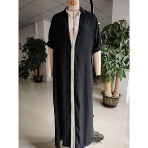 Nuevo Vestido Camisero de Verano 2026 al por Mayor con Bloques de Color en Contraste, Estilo <span class=keywords><strong>Francés</strong></span> Chic, Holgado, Oversize, de Algodón y <span class=keywords><strong>Lino</strong></span>, Maxi Vestido Tallas Grandes Negro - Product Image 6