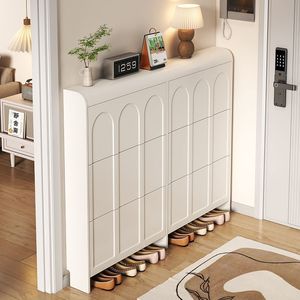 Scarpiera in Legno Ultra Sottile da 17 cm Salvaspazio, Stile Moderno Crema, con Cassetti a Ribalta, Mobile Contenitore per Soggiorno con Angoli Arrotondati - Product Image 2