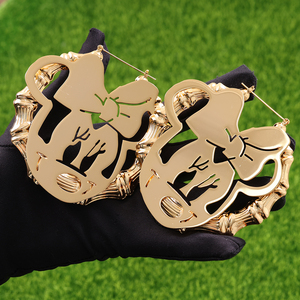 Women's Personalized Custom Cartoon Character Bamboo Hoop Hello Kitty Stainless Steel Earrings Fade-Resistant Waterproof - Product Image 2