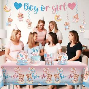 ของตกแต่งงานเฉลยเพศลูกชายหรือลูกสาว ประกอบด้วยตุ๊กตาหมีสีชมพูและสีฟ้า จาน ชุดผ้าเช็ดปาก ป้ายแขวน ผ้าปูโต๊ะ และที่ประดับหน้าเค้ก - Product Image 6