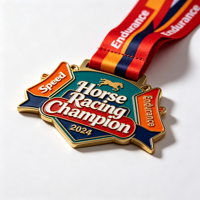 Médaille personnalisée de champion de club d'équitation, logo personnalisé, plaqué or, trophée sportif, pendentif pour cadeau de vainqueur