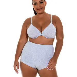 Conjunto de Sujetador de algodón para mujer, con cierre frontal, hebilla de elevación, Bras40/95 DD Plus Szie