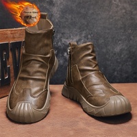 Bottes de motard montantes décontractées pour homme, style rétro britannique, en polyuréthane, avec fermeture éclair intérieure épaissie et semelle extérieure en PVC, pour le travail.