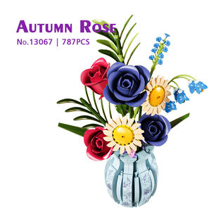 13067 <span class=keywords><strong>autunno</strong></span> rosa mazzo di fiori vaso Bouquet creativo MOC modello educativo assemblare Puzzle Building Block fiore giocattolo Set - Product Image 1
