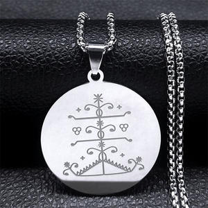 Ogou Feray <span class=keywords><strong>Voodoo</strong></span> Veve simbol Sigil liontin kalung baja nirkarat Vodou Lwa Loa jimat gaib kalung perhiasan (NL564) - Product Image 1