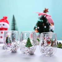 Taza de Vidrio de Borosilicato de Doble Pared con Estampado de Árbol de Navidad, 300 ml, Resistente al Calor, para Café o Té, Regalo de Navidad