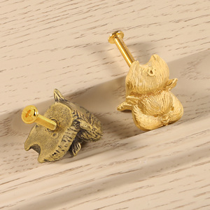 Poignées de meuble en laiton massif en forme de cochon pour chambre d'enfant, armoire, penderie, silhouette animale, crochet mural à trou unique, quincaillerie - Product Image 3