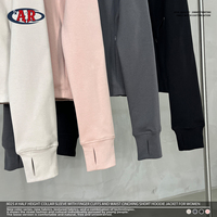 Chaqueta de mujer de punto de doble cara súper suave de 290GSM con cuello medio alto, cremallera completa, mangas con dedos extendidos y cintura recortada ajustada