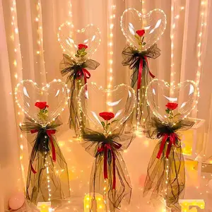 2024 Valentines Day Heart Led Rose Bobo Balloon Glow Party Bouquet Transparent Rose Bobo Balloons Manufacturer Wholesale