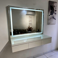 JIAMEIJIA Table de toilette murale flottante de luxe moderne avec miroir LED réglable et trois tiroirs