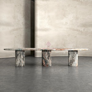 Mesa de comedor de mármol para las cuatro estaciones con base de anillos Mesa ovalada versátil Tres patas para el hogar, la Oficina y el <span class=keywords><strong>restaurante</strong></span> - Product Image 3