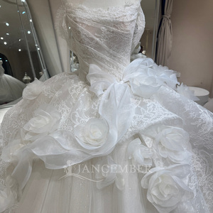 Dw0235 <b>Romantic</b> Strapless Draped Bodice 3D Camellia Flower Lace Peplum Shimmer Tulle Ball Gown Wedding <b>Dress</b> Jancember - Product Image 6