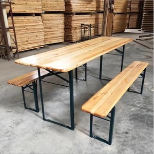 Conjunto de Mesa para Cerveza, Madera de Pino, Estructura de Acero, Plegable, Muebles de Jardín para Patio Exterior - Product Image 1