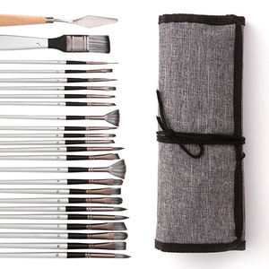 Ensemble de 24 pinceaux en nylon pour peinture à l'huile, gouache et <span class=keywords><strong>aquarelle</strong></span>, avec étui en toile, best-seller transfrontalier, vente directe usine Chine, manche en <span class=keywords><strong>bois</strong></span> - Product Image 5