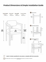 Chaise de salle à manger de style minimaliste moderne avec dossier, en bois massif et coussin en tissu, pour la maison, l'hôtel et les salons