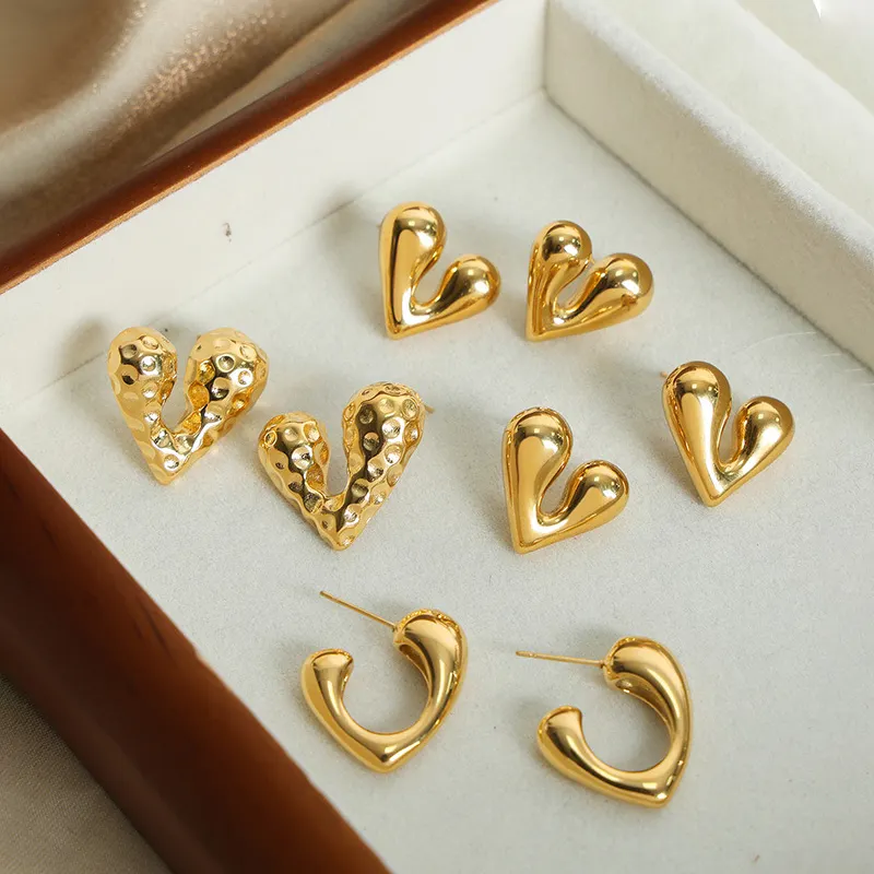 Minimalist Hypoallergenic 18K Gold Plated Stainless Steel Waterproof Irregular Heart Stud Earrings Jewelry Women Gift