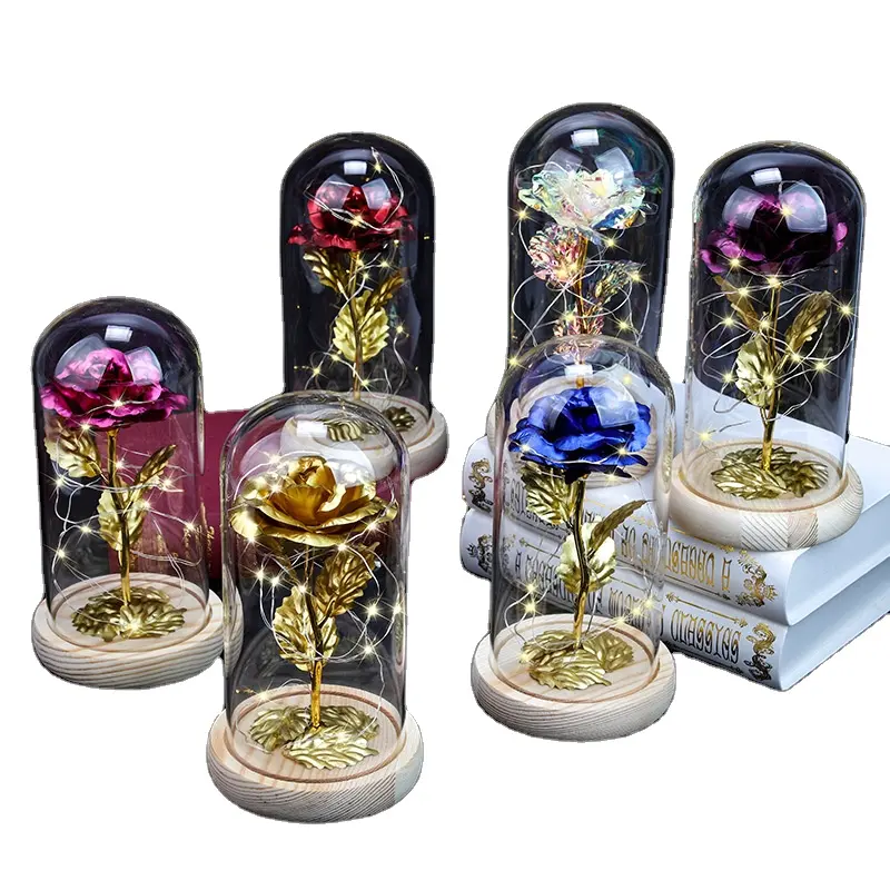 Valentine's Day gift gold foil rose glass cover LED lamp simulation color gold flower 24K decorative ornament
