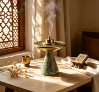 Brûleur d'encens de luxe en marbre vert, Mabkhara Bakhoor fait main, brûleur de Bakhoor en pierre naturelle, porte-oud pour la décoration de salon et de maison