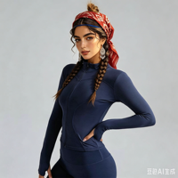 Veste de yoga pour femme jynSeamless à manches longues avec trous pour les pouces, respirante, extensible, pour la course à pied, le cyclisme, le sport et le yoga