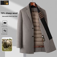 Manteau en laine slim pour homme, automne-hiver, boutonné, doublure amovible, style business décontracté, pour hommes d'âge moyen et seniors