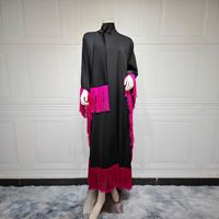 Abaya musulmane de luxe Hafizah 2026 Dubaï, robe modeste noire et rose à franges