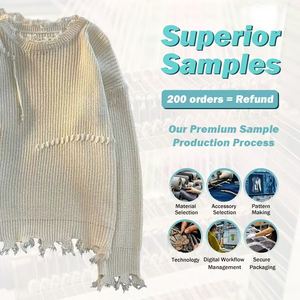 Herrenmode Einfarbiger Strickpullover im Hafen-Stil mit Löchern Lässiger Allrounder-Pullover im Distressed-Look Rundhalspullover für Herren - Product Image 3