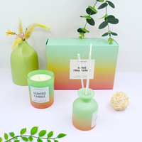 Caja de Regalo de Fragancias para el Hogar, Juego de Difusor de Aromas y Velas de Cera de Soya Hechas a Mano, Sin Alcohol, Sin Plomo, Forma Redonda, Duración de 6 Meses