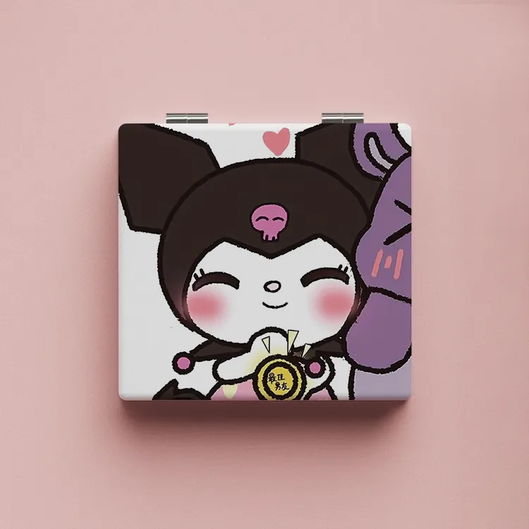 Indah Sanrio gaya Jepang cermin tangan dengan pegangan kualitas tinggi kartun asetat Kuromi Mini cermin Salon kecantikan untuk Makeup