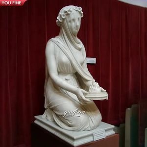 Statue de <span class=keywords><strong>sculpture</strong></span> en <span class=keywords><strong>marbre</strong></span> de Raphaelle Monti grandeur nature représentant une dame agenouillée avec un <span class=keywords><strong>voile</strong></span> - Product Image 4