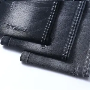 Dua sisi hitam kiri Twill 75% katun Jeans kain Denim grosir 9.5Oz kualitas tinggi Denim kain pemasok