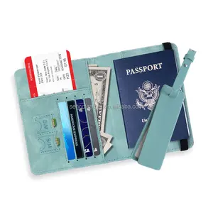 Nhà Máy Giá Rẻ 100 PC Bộ Quà Tặng da người giữ hộ chiếu và hành lý tag Bộ