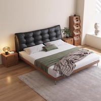 Italienisches elegantes Doppelbett Mittlerer alter Stil mit einfachem Netz Rotes Leder Modernes Haupt schlafzimmer Holz ablage Bett rahmen