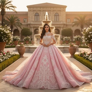 ชุดเดรสสีชมพูหรูหราสำหรับงาน Quinceanera แบบเจ้าหญิง ประดับด้วยลูกไม้หวานๆ ชุดราตรีสำหรับงาน Sweet 16  ชุดราตรีงานวันเกิดแบบสั่งตัดได้ รุ่น Xs126 - Product Image 1