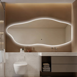 Miroir mural LED contemporain avec bord irrégulier sans cadre 3 couleurs à intensité variable Dressing moderne pour miroir de salon ou de salle de bain - Product Image 2