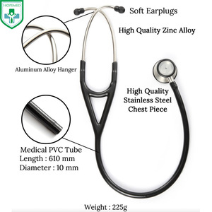 หูฟังแพทย์ HOPMED รุ่นมืออาชีพ สีดำ สแตนเลสสตีล หัวคู่ สำหรับผู้ใหญ่ ใช้ในทางการแพทย์ พร้อมจุกหูฟังและแผ่นกรองเสียงเสริม - Product Image 5