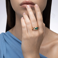 LOZRUNVE Bague en argent sterling 925 élégante et moderne avec dôme massif, sertie d'un ovale en émeraude et de zircon, pour femme