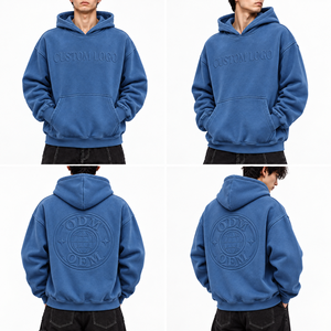 Sweat à capuche personnalisé avec logo, bleu <span class=keywords><strong>ardoise</strong></span>, texte en relief sur la poitrine, pull épais, poignets côtelés, streetwear, vêtements en gros - Product Image 6