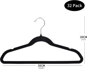 Wholesale Premium 50 Pack <b>Black</b> Nonslip Velvet Flexible ABS Metal Clothes Hangers Single Colorful Customizable Modern Wardrobe - Product Image 2