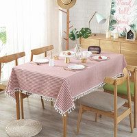 Nappe en lin et coton du fabricant direct Tissu de couverture rectangulaire tissé à pompon pour un usage domestique pour un mariage et un banquet