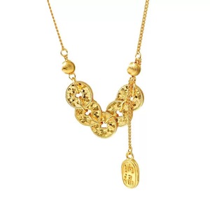 Collier en argent sterling S925 avec pièce de monnaie des cinq empereurs, couleur or, design à pompon, chaîne de clavicule pour femme, cadeau de style chinois - Product Image 5