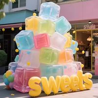 Décoration géante gonflable en forme de cube de glace, colorée, style estival, sur mesure, pour événements commerciaux et décors de scène