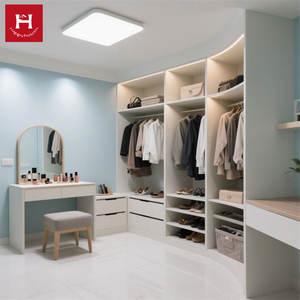 Happy Houses Ensemble de placard de garde-robe personnalisé en bois minimaliste moderne avec placards d'éclairage LED pour meubles de <span class=keywords><strong>dressing</strong></span> de chambre à coucher - Product Image 1